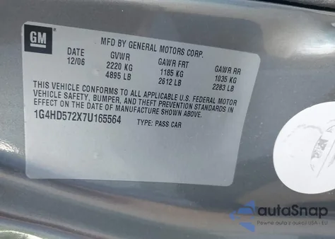 2007 Buick Lucerne Cxl z USA, uszkodzony, nr VIN 1G4HD572X7U165564